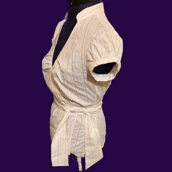 Y2K Wrap top stretch fabric white with silver + gold stripes - Picture 3 of 7